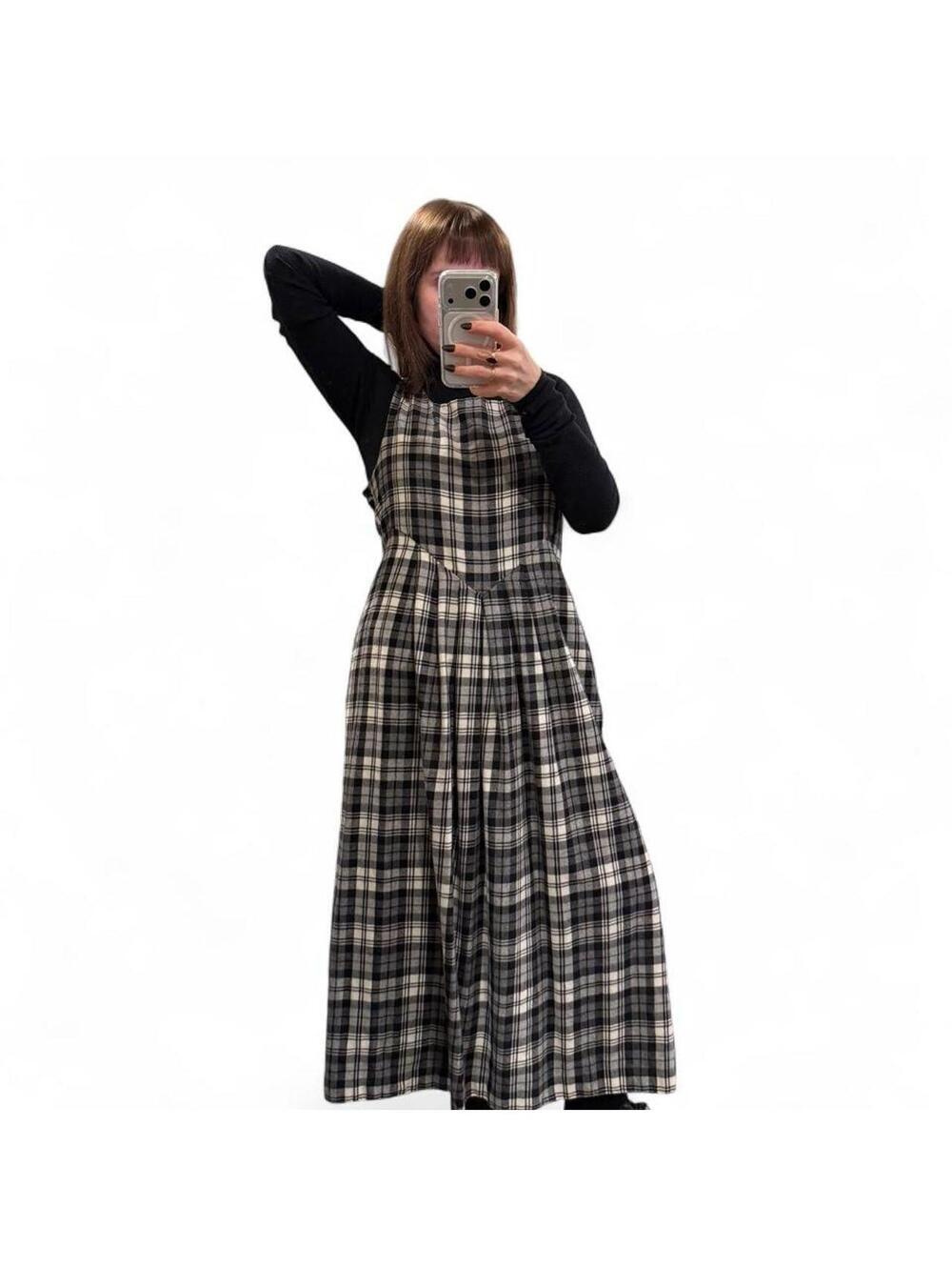 Vintage Laura Ashley Wool Plaid Pinafore Maxi Dress